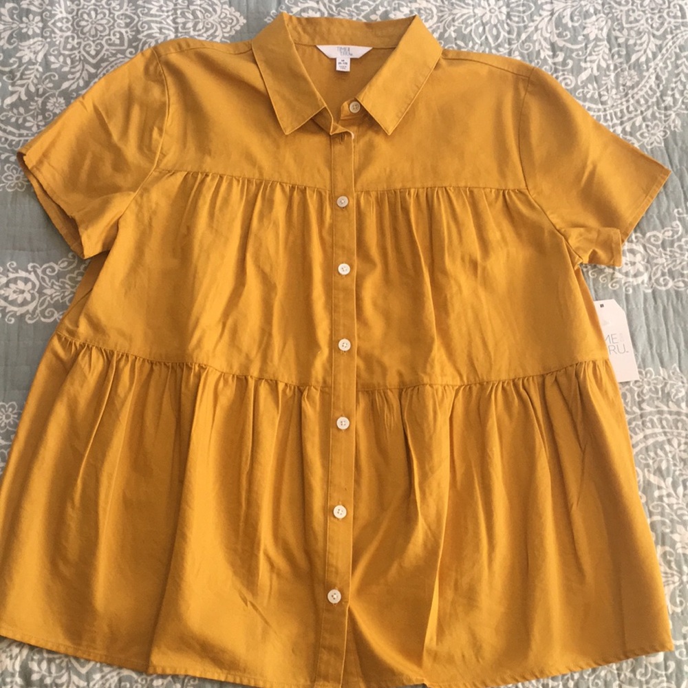 Time and Tru Mustard Yellow Button-Up Blouse